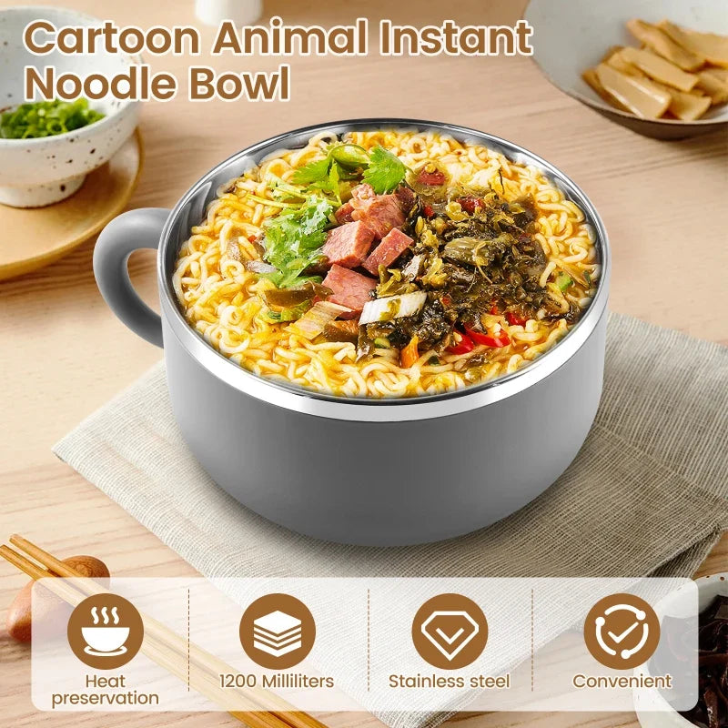 Ramen Bowl Lid Stainless Steel Instant Noodle Cooker Fruit Salad Rice