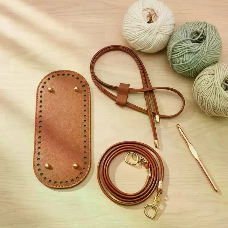 Crochet Handbag DIY Kit – PU Leather Bag Base, Strap & Chain