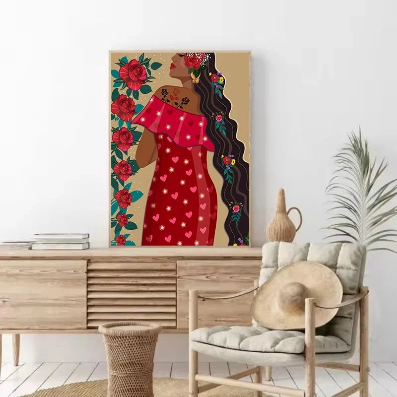 Boho Latina Hummingbird Mexico Folk Art Canvas Wall Print