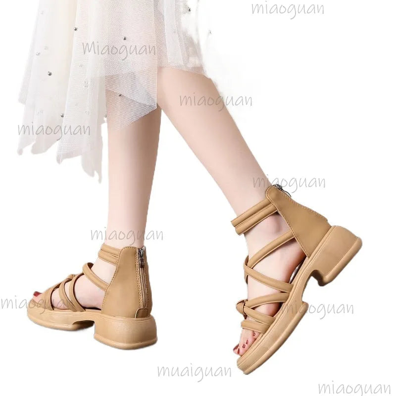 Women's Roman Wedge Sandals – Zip Open Toe 5cm Heel