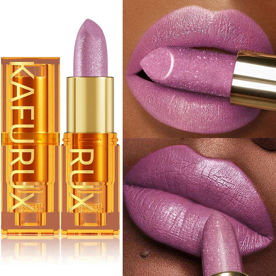KAFURUX Metallic Glitter Lipstick – 16 Colors, Waterproof
