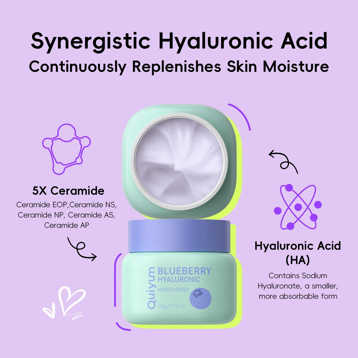 Quiyum Blueberry Hyaluronic Face Cream 50g | Hydrating Glow