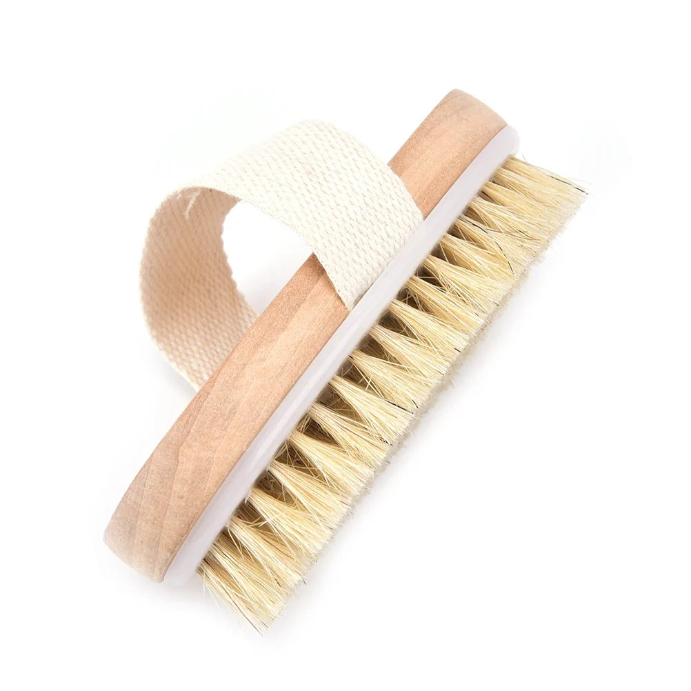 Natural Bristle Dry Body Brush – Spa Bath Massager & Exfoliator