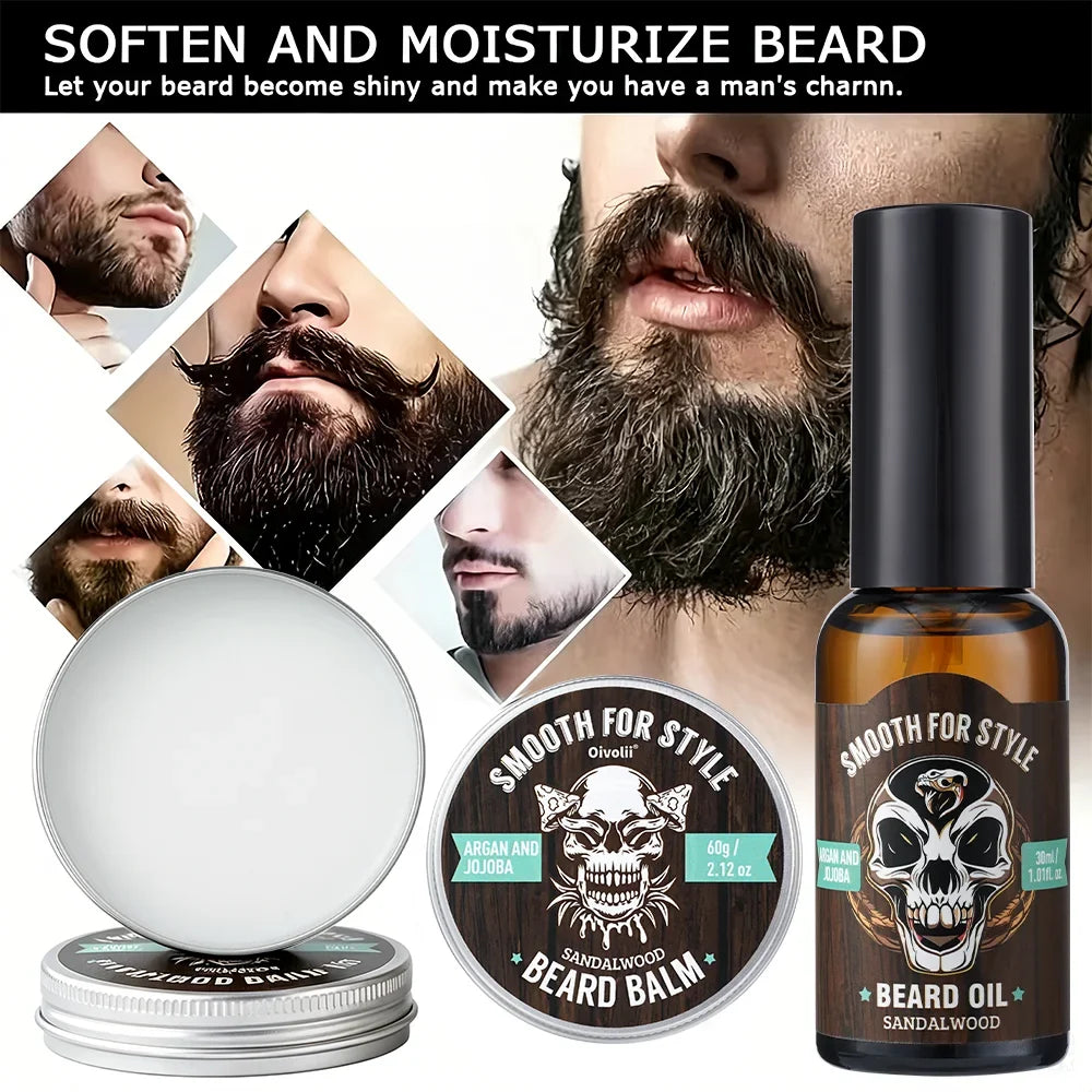 Sandalwood Beard Oil & Balm Set with Argan Oil – Softens & Hydrates
