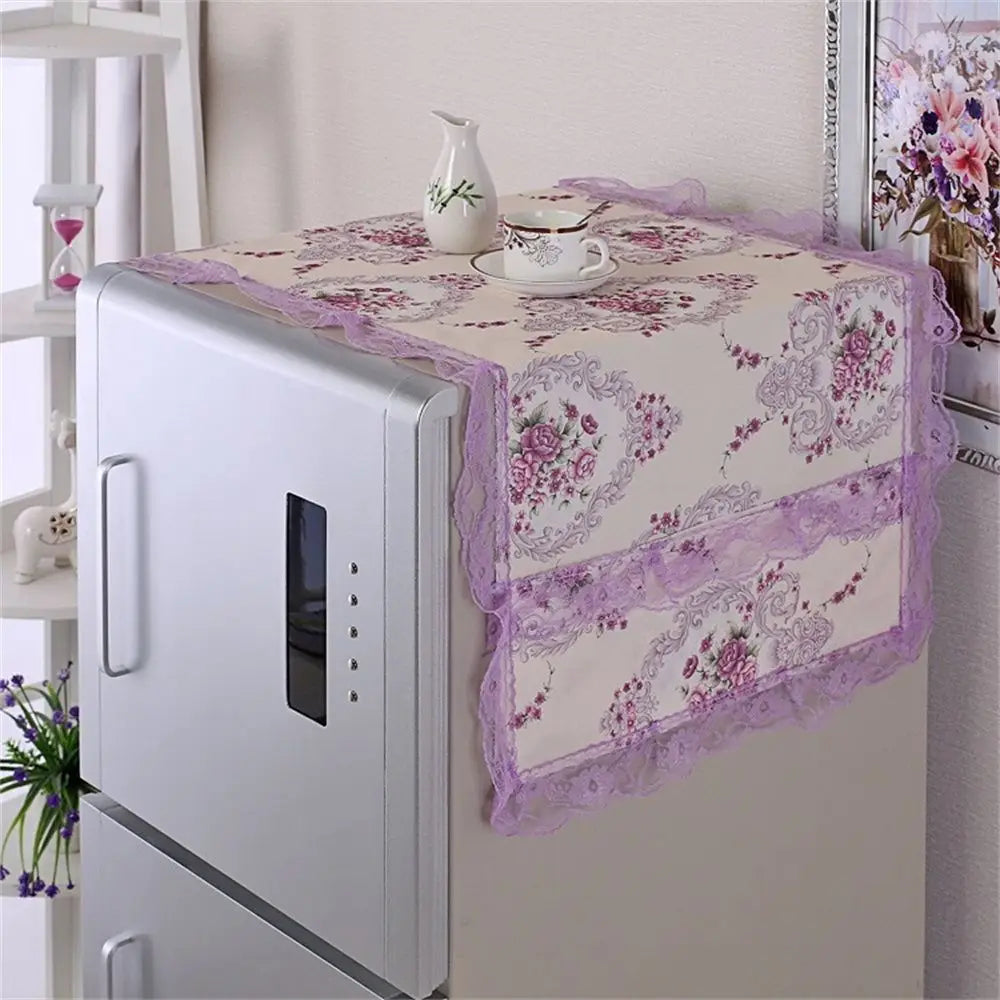 Floral Refrigerator Cover – Pink & Purple Lace Dust Cover Cloth