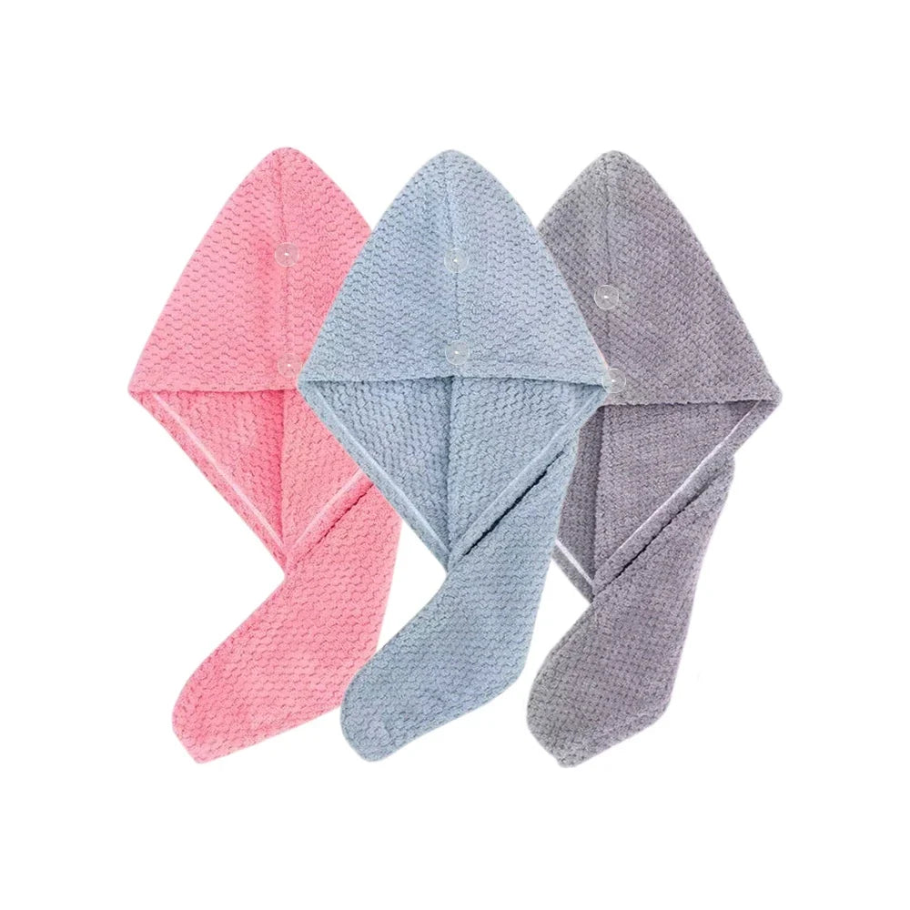 Absorbent Hair Towel Wrap with Button Closure – 9.8"×25.5"