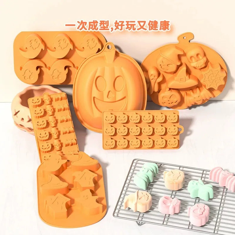 Halloween Silicone Molds Pumpkin Candy Mould Tray Ghost Bat Skull