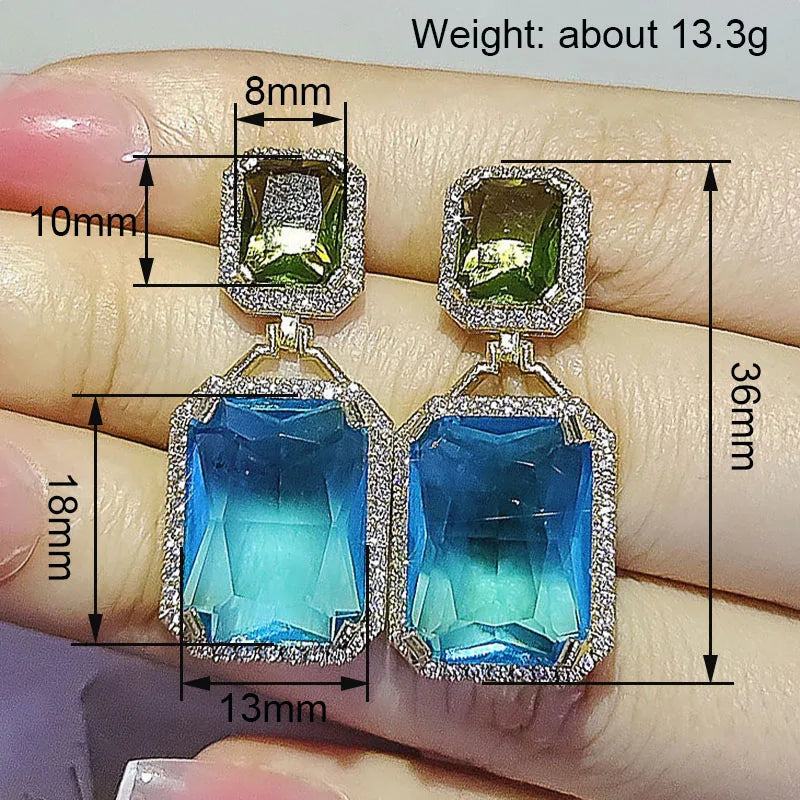 Huitan Geometric CZ Drop Earrings – Shiny Cubic Zirconia Women