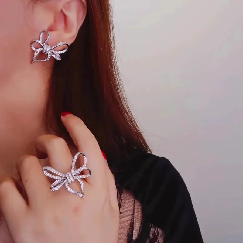 Huitan Big Bow Stud Earrings – Cubic Zirconia for Women