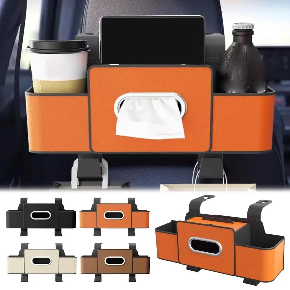 4-in-1 Car Backseat Organizer | Tissue Holder & Cup Stand