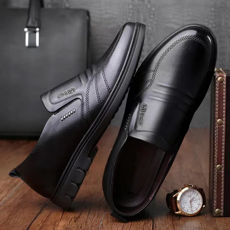 YBQJOO Men's Black Slip-On Loafers – Breathable Business Shoes