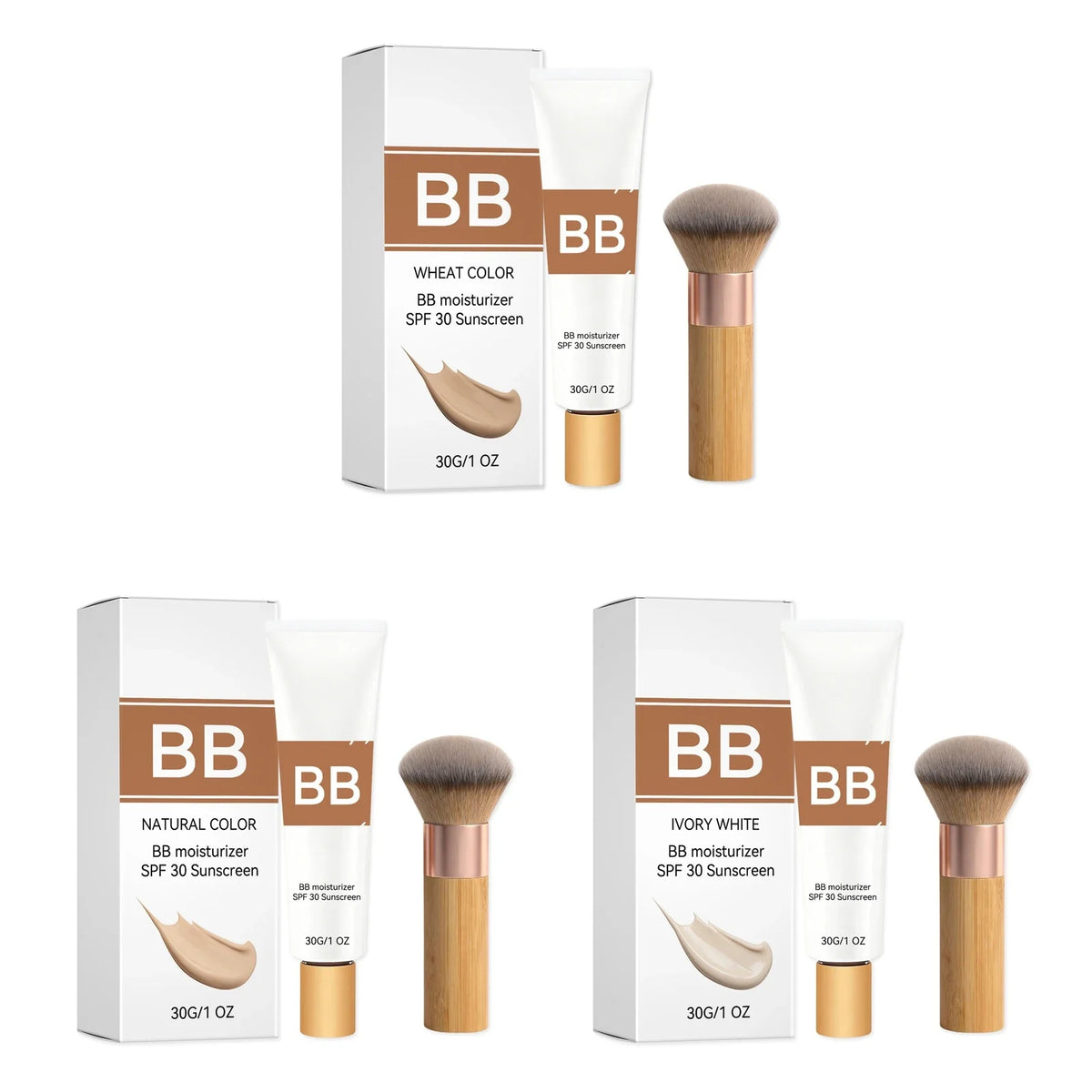SPF30 BB Cream with Brush – Waterproof, Moisturizing & Concealing