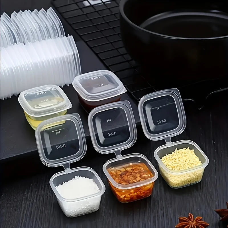 50-Pack Square Sauce Cups with Lids | Reusable & Leak-Proof