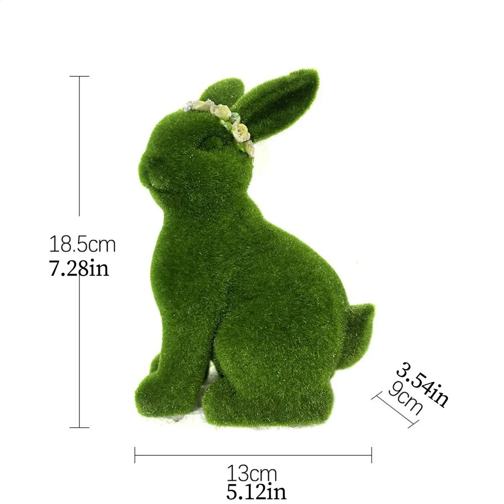 Flocked Easter Bunny Resin Moss Figurine | Spring Decor