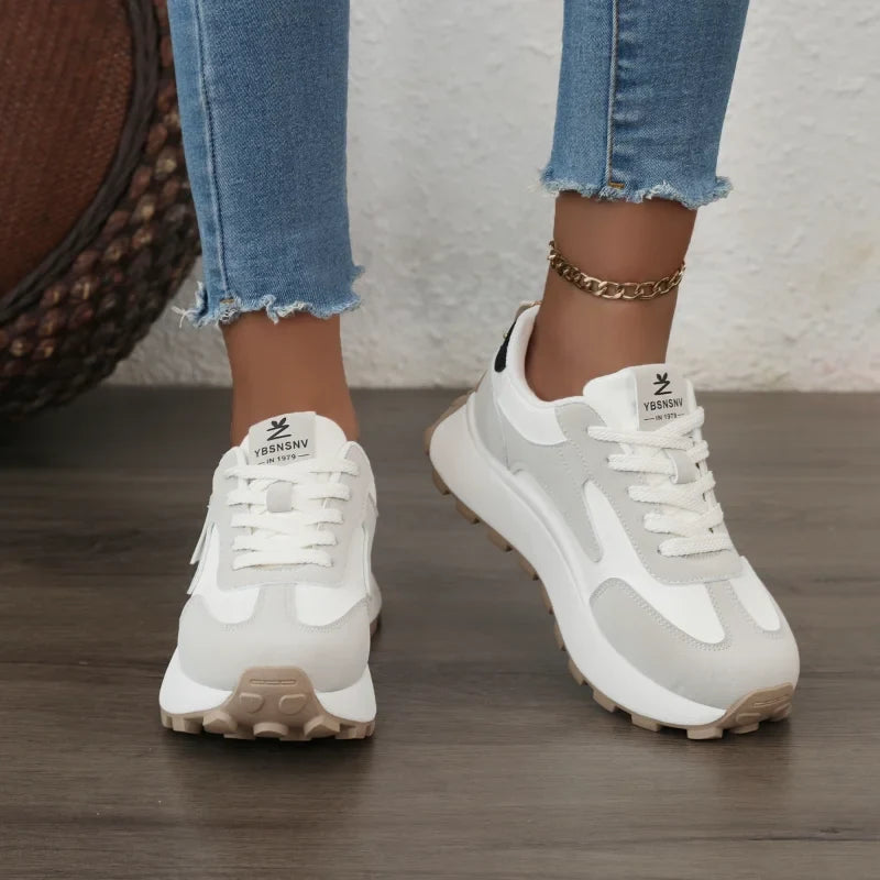 Women's Chunky Sneakers – Lace-Up PU Leather Fashion Shoes