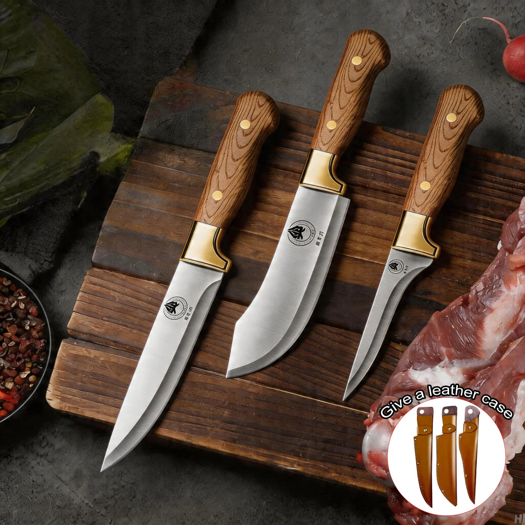 Kitchen Butcher Knife Set with Leather Sheath – 1 or 3 Piece