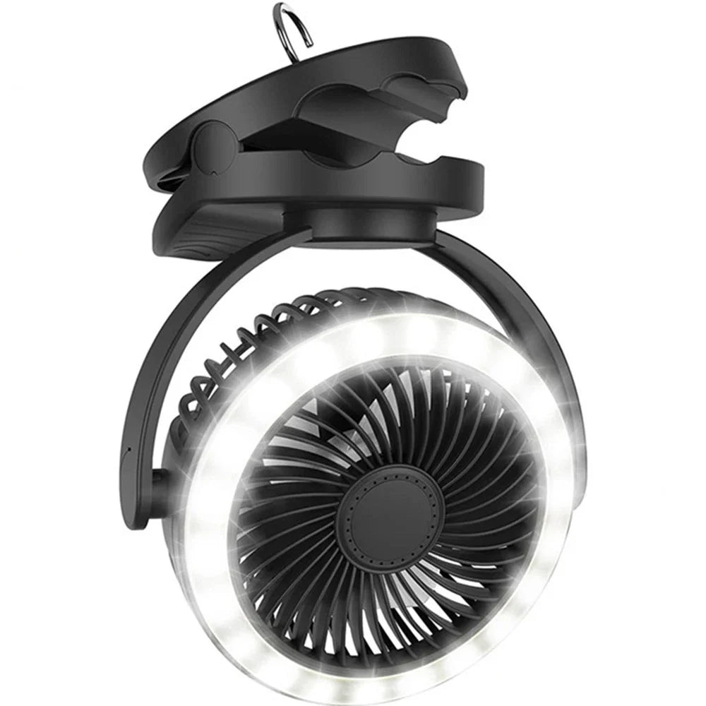 9000mAh Clip Fan with LED Lamp – Rechargeable Portable Fan