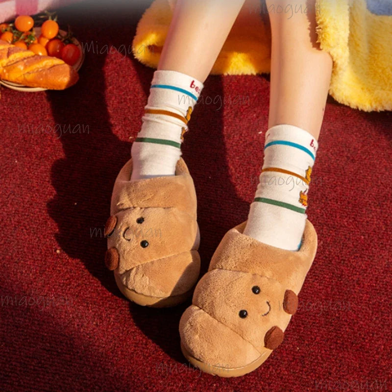 Croissant Fluffy Slippers – Furry Warm House Slides Women & Men