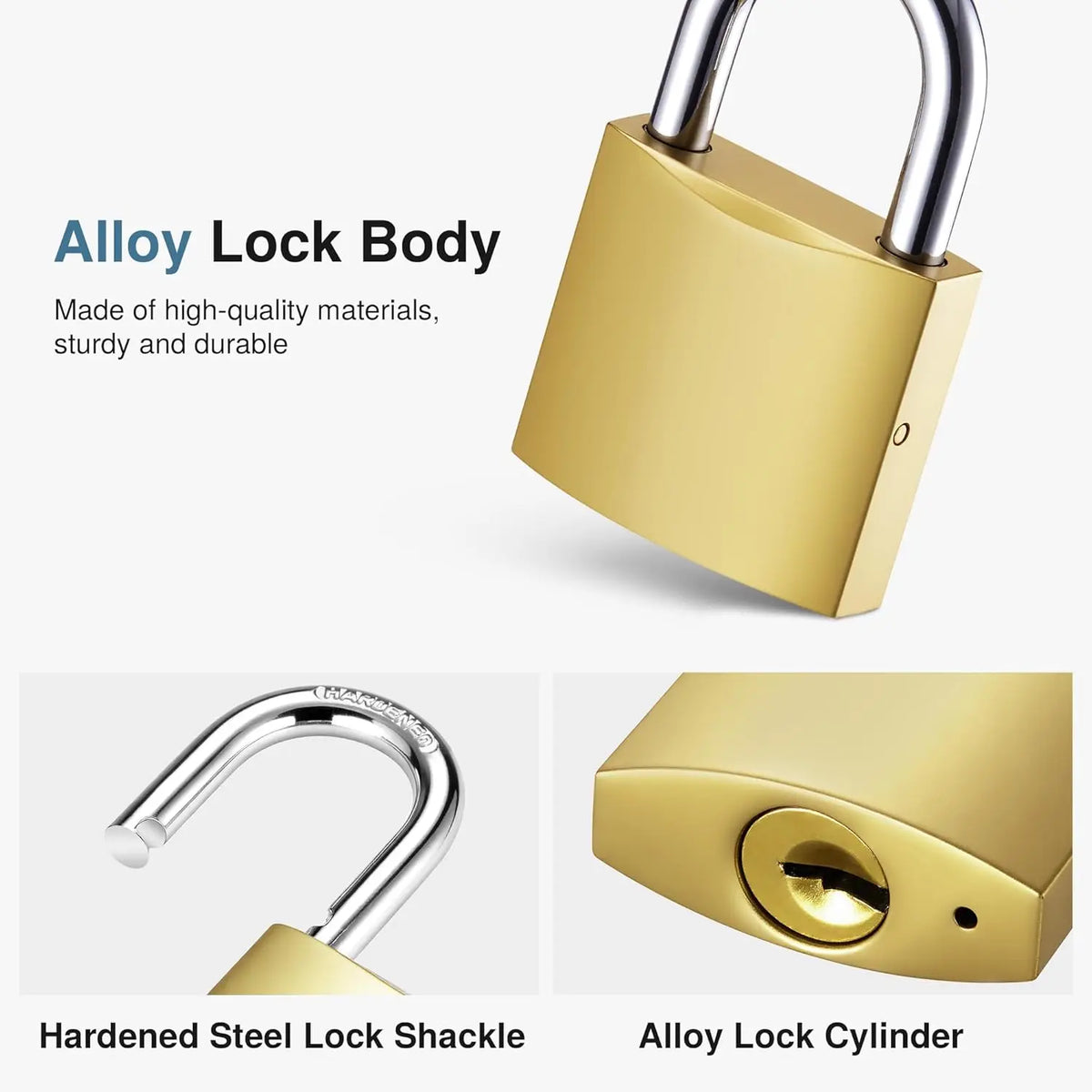 Golden Heavy-duty Keyed Padlocks Keys Large Locks Secure Locker