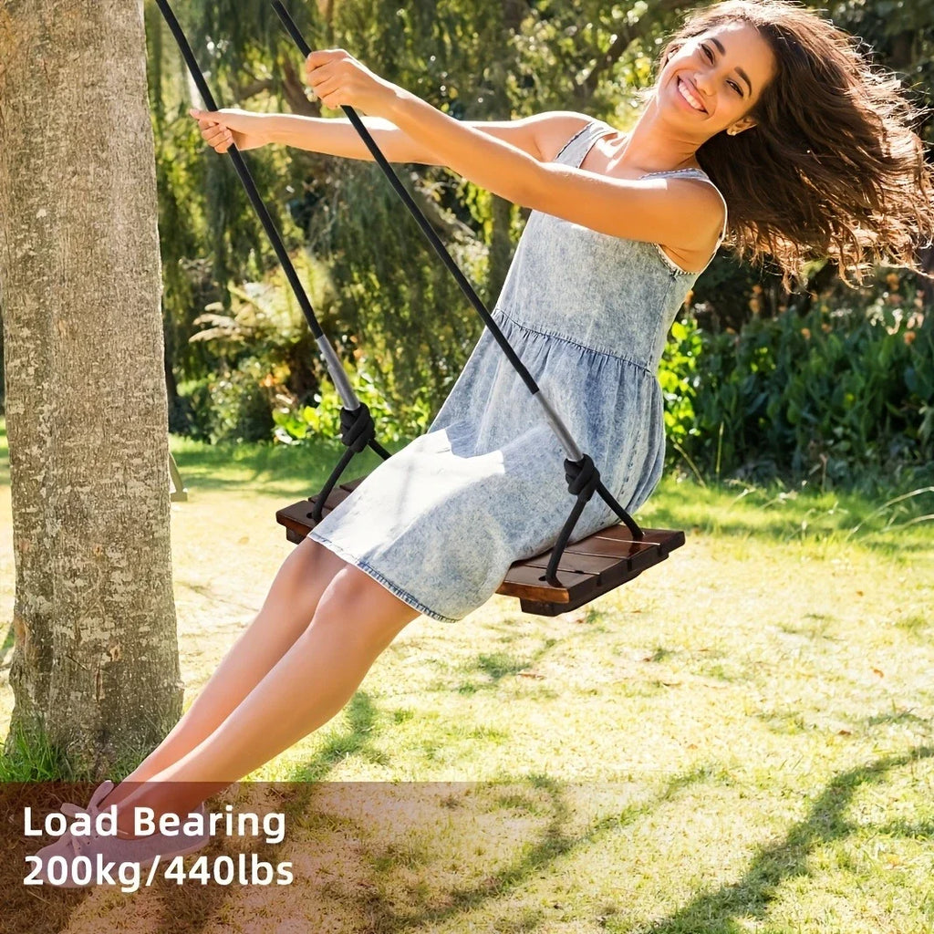 Adult Hanging Swing Chair – Solid Wood Porch Swing Indoor/Outdoor