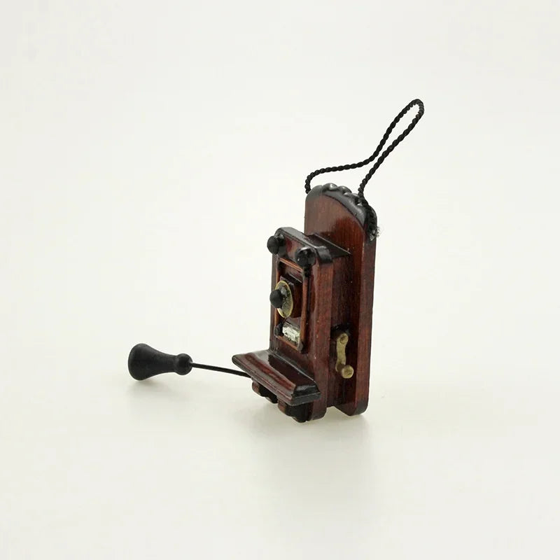 1:12 Miniature Antique Wall Mount Phone – Dollhouse Wood Décor