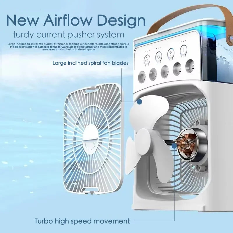 Portable 3-in-1 Mini Fan USB Desk Cooler Humidifier LED Light