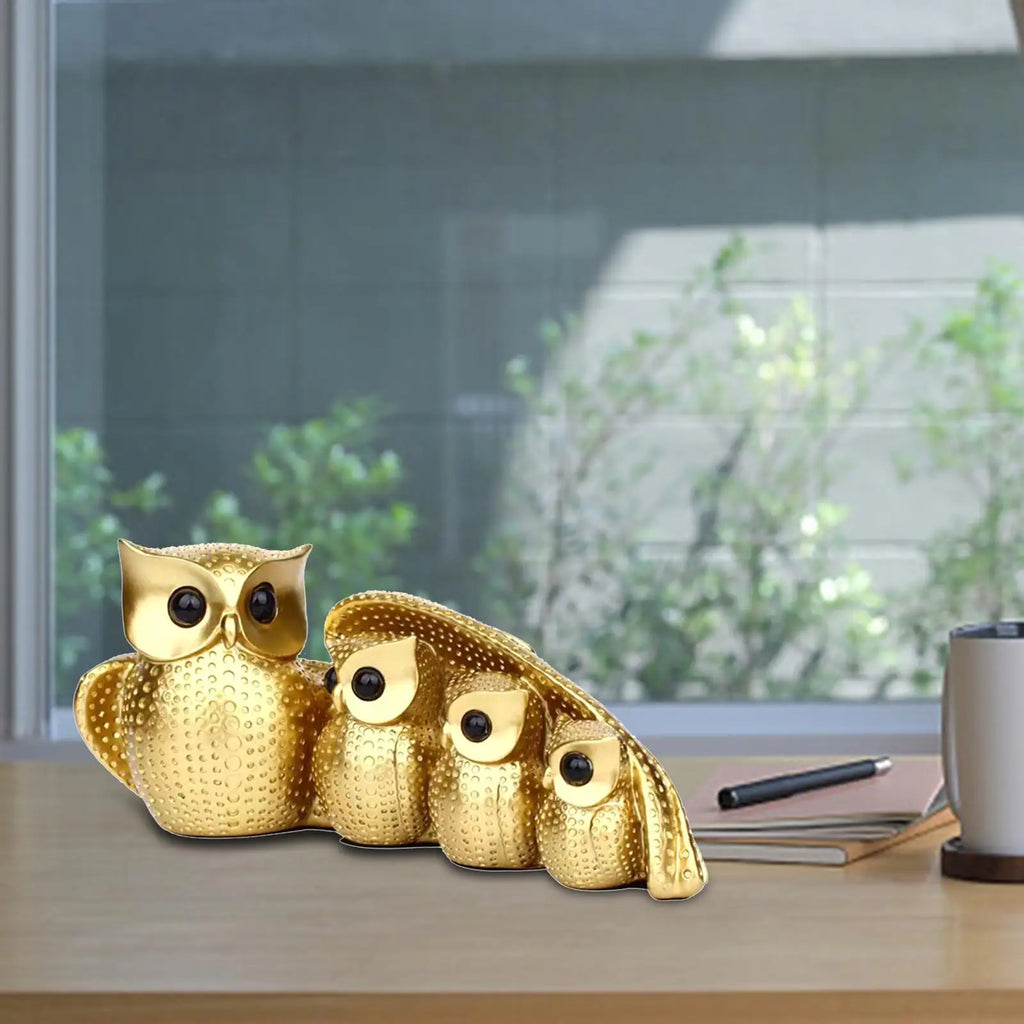 Family of Four Owl Statue – Resin Bird Figurine Home Decor