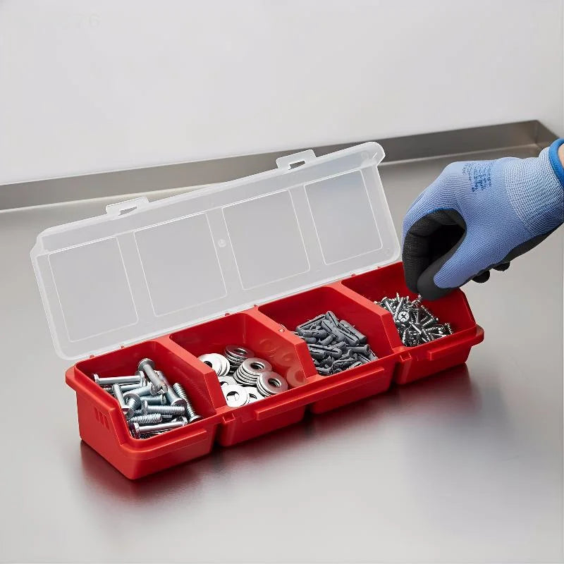 4-Compartment Plastic Screw & Parts Organizer Box with Lid