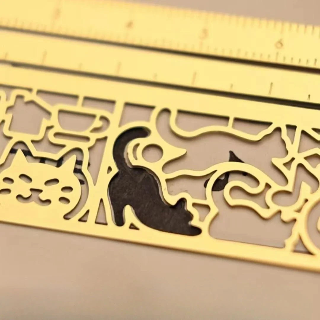 3-in-1 Cat Lover Metal Ruler – Bookmark & Template, 20+ Designs