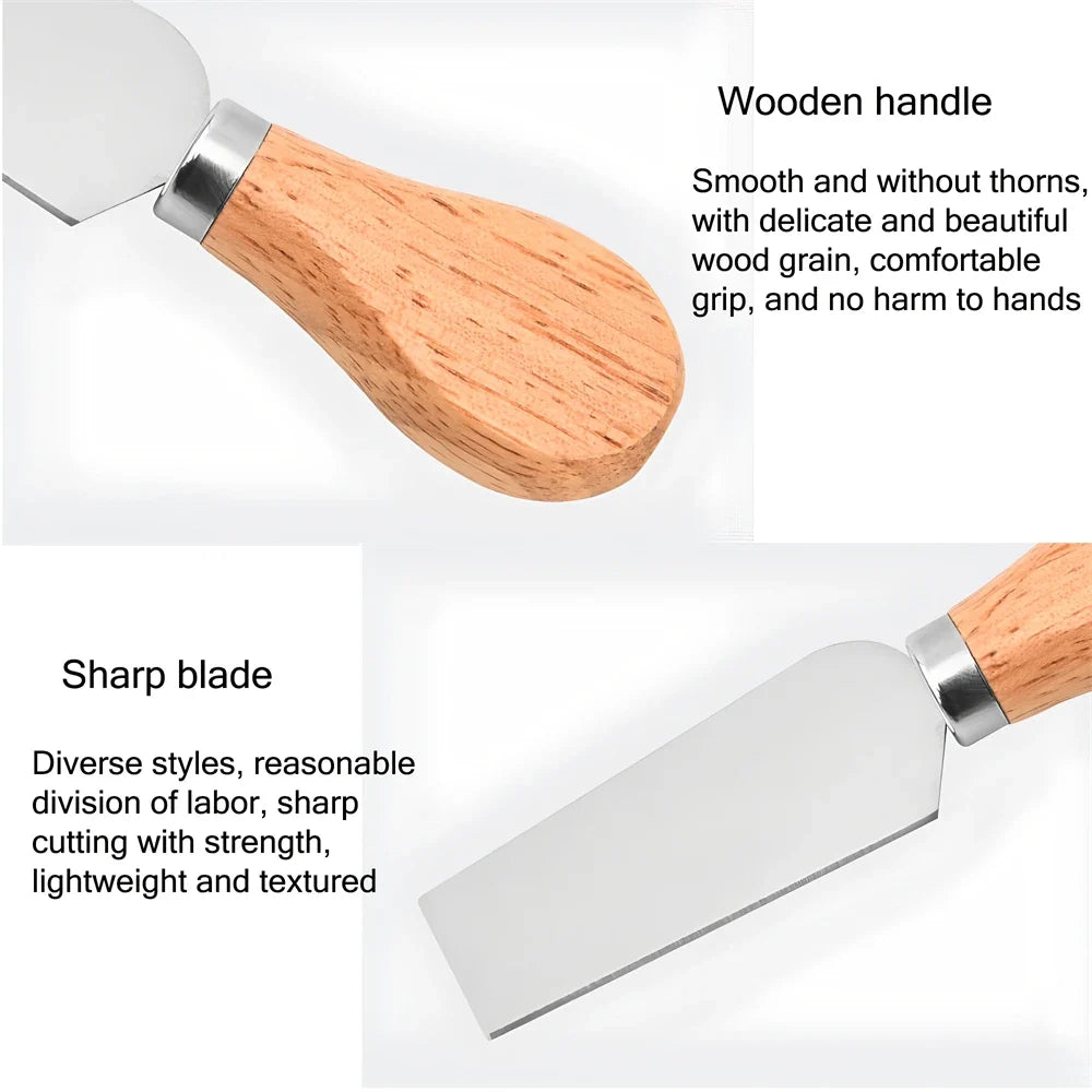 6-Piece Wood Handle Cheese Knife Set – Slicer, Cutter & Cake
