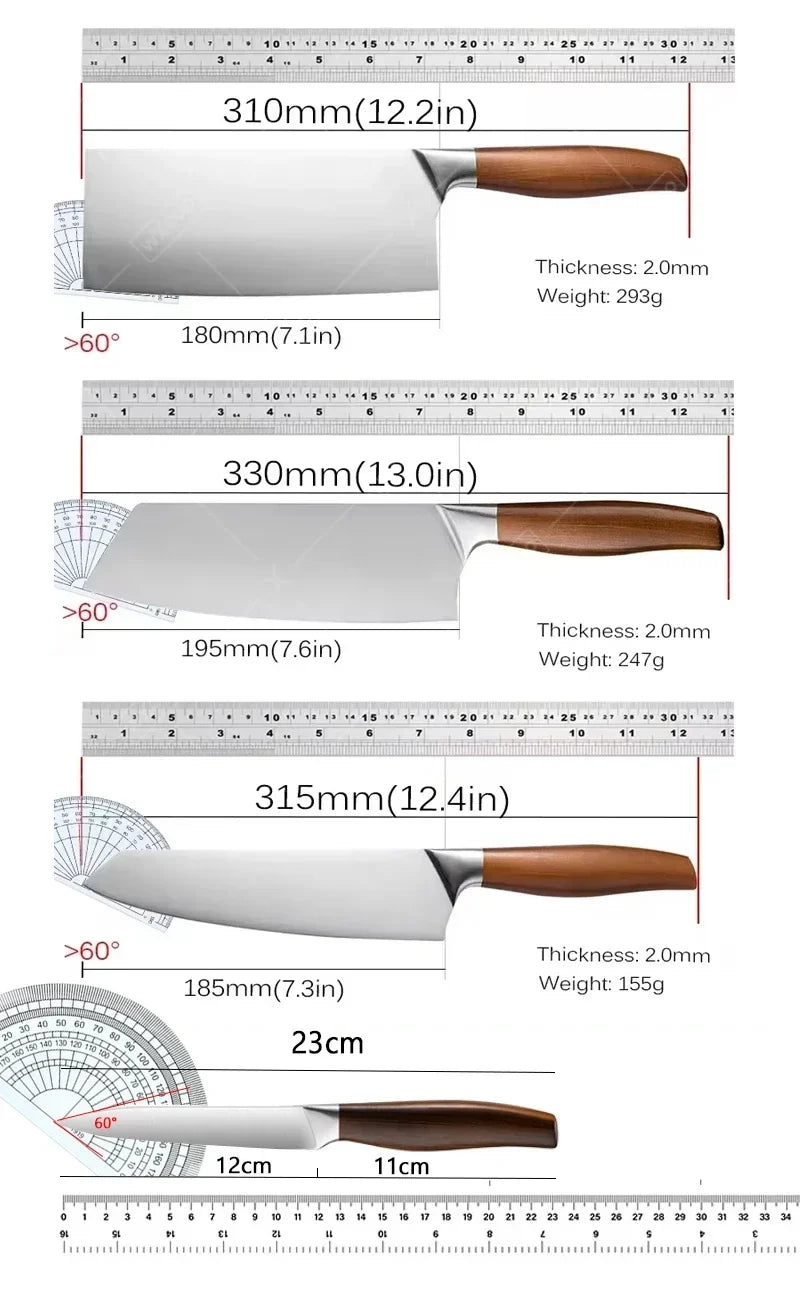 Japanese Kitchen Knife Set – Chef, Cleaver & Slicer + Sheath