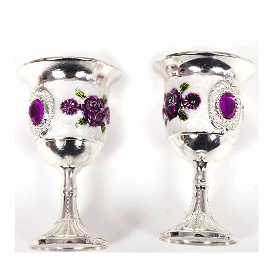 Rose Pattern Alloy Wine Goblets Set of 2 | Bar & Party