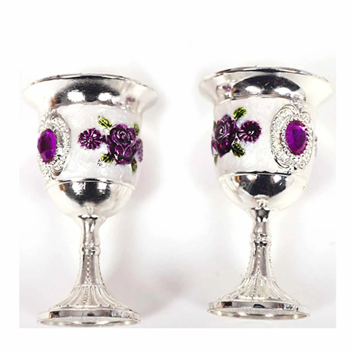 Rose Pattern Alloy Wine Goblets Set of 2 | Bar & Party