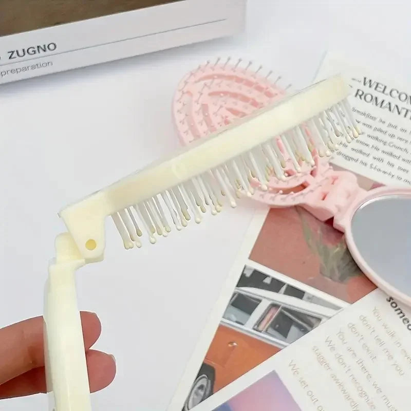 Portable Folding Hair Comb with Mirror | Travel Gift