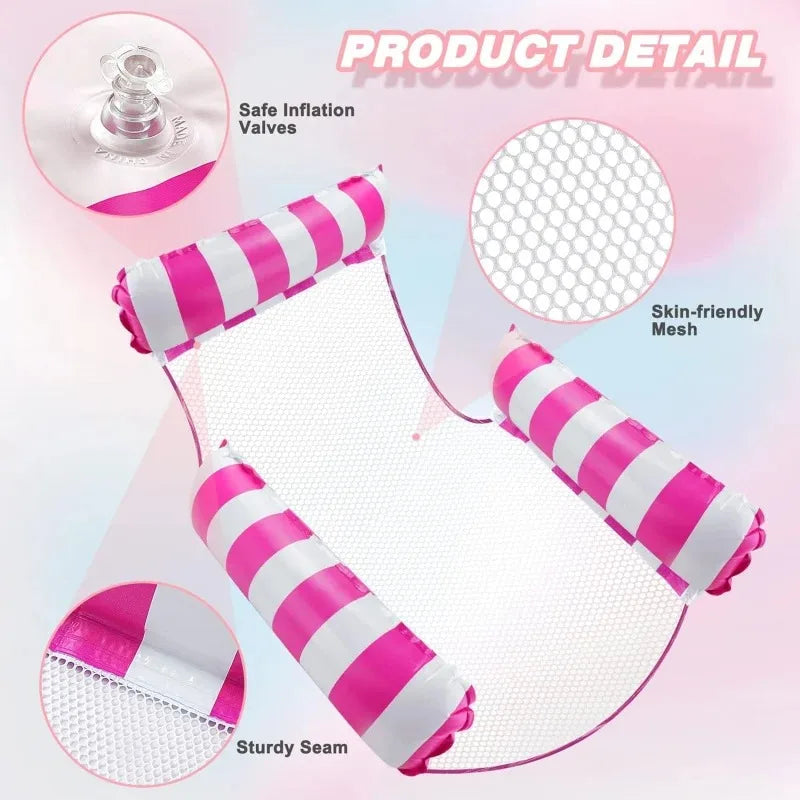 Inflatable Pool Float Mat Foldable Striped Water Hammock Single