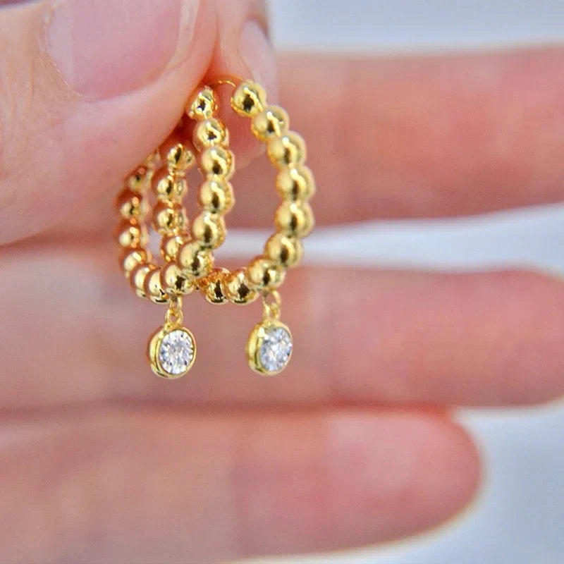 Huitan Beaded Hoop Drop Earrings – Cubic Zirconia Women's Jewelry