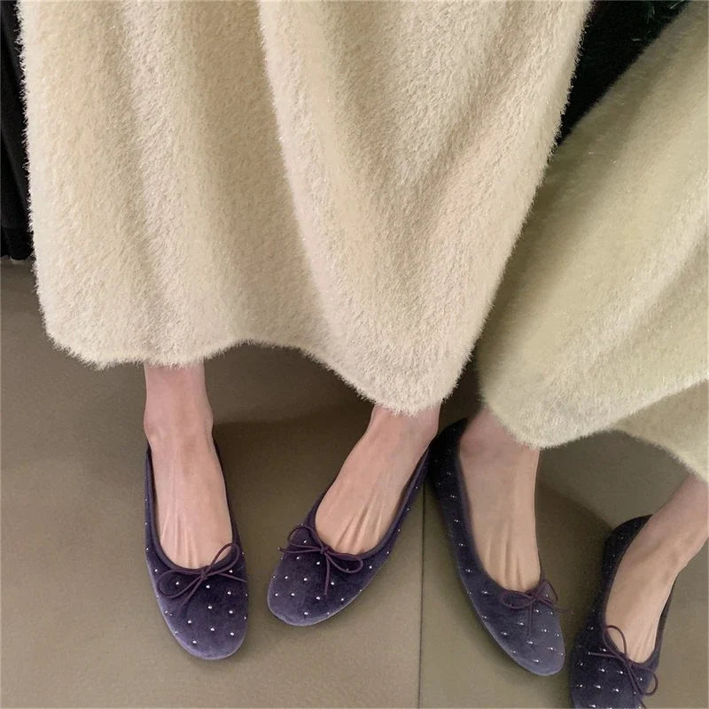 Vintage Suede Women's Ballet Flats – Slip-On Round Toe Shoes