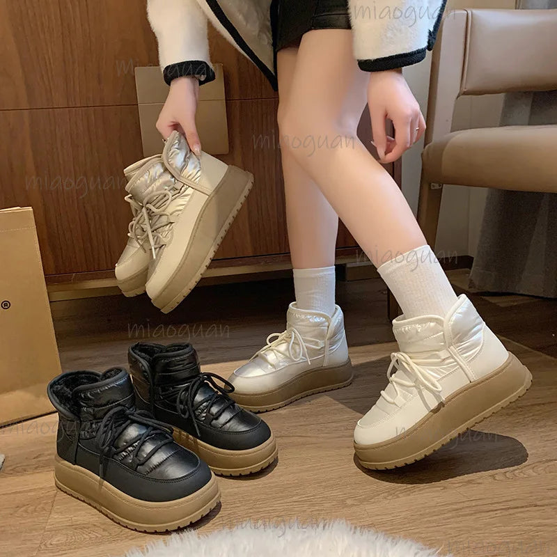 Women's Waterproof Platform Snow Boots – Plush Ankle Booties