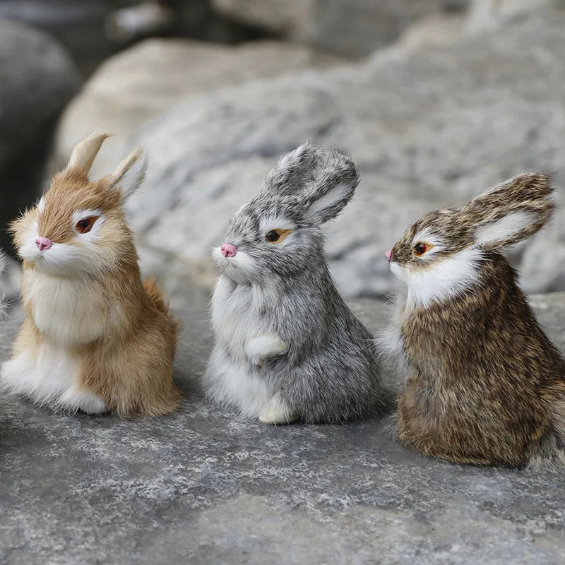 Lifelike Faux Fur Rabbit Figurine – Home & Office Décor