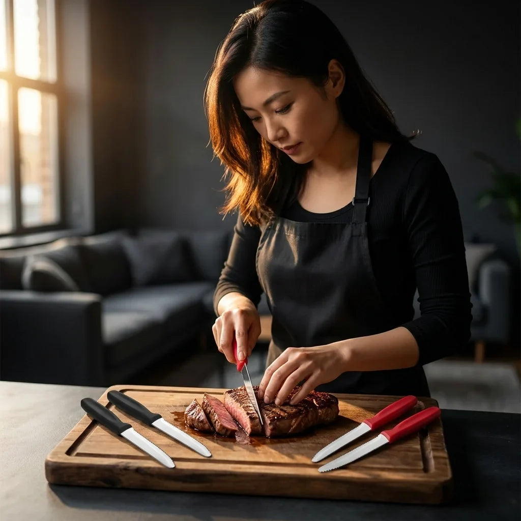 Serrated Stainless Steel Steak & Fruit Knife Set (1–8 Pcs)