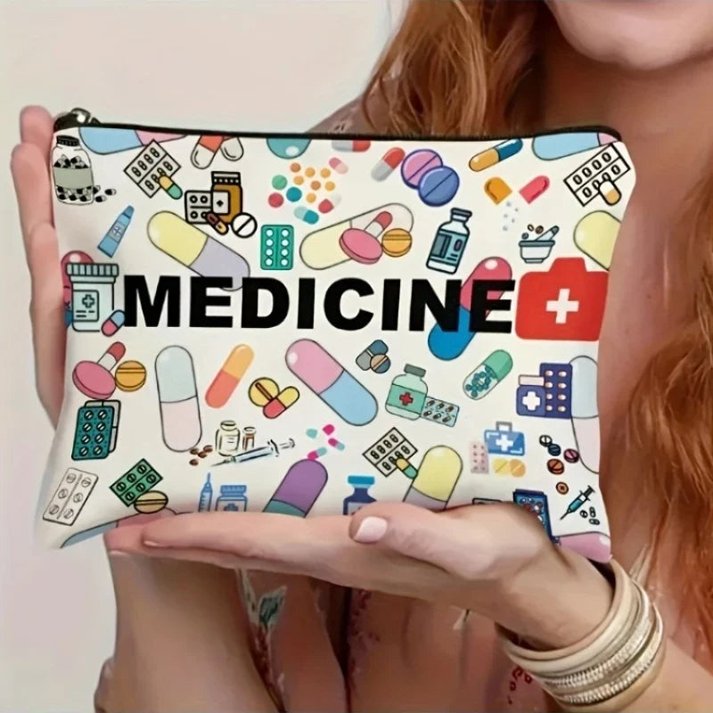 Medicine Themed Makeup Bag Foldable Cosmetic Case Healthcare