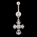 Crystal Rhinestone Cross Belly Button Ring – Stainless Steel