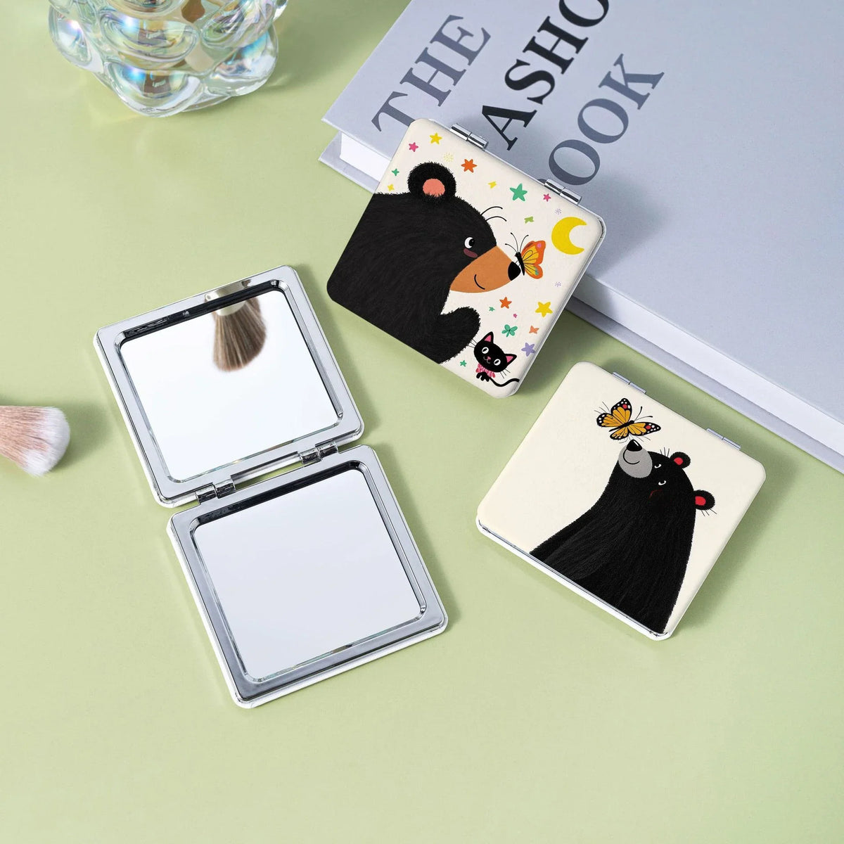Kitten & Bear Cartoon Folding Makeup Mirror – Double Sided