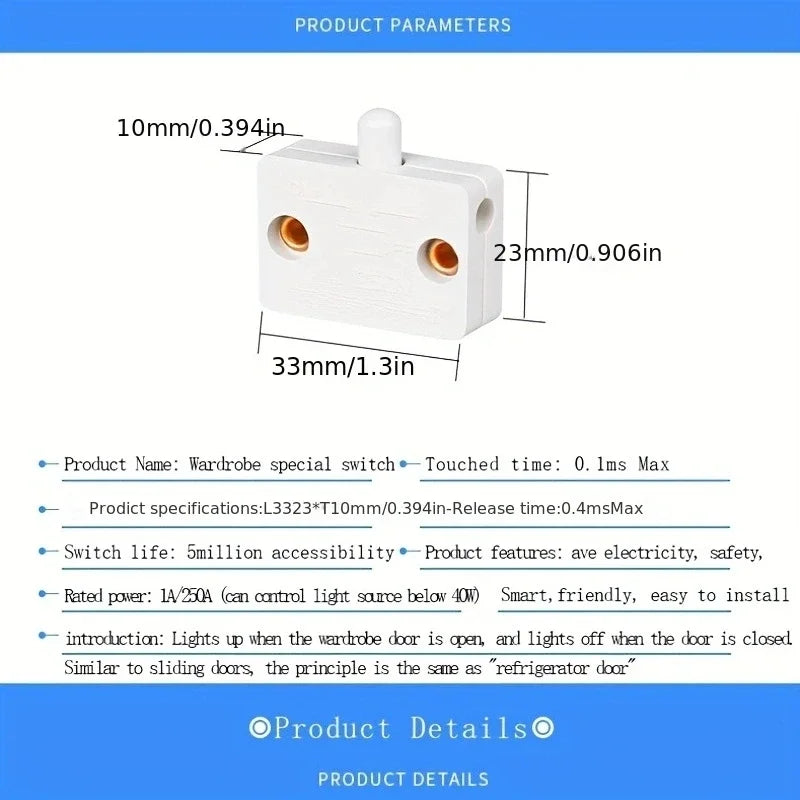 Automatic Reset Push Button Cabinet Light Switch | Closet