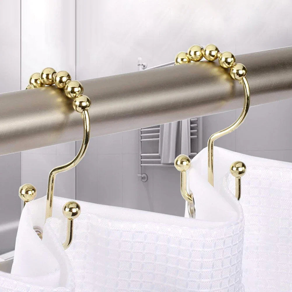 12-Pack Double-Sided Stainless Steel Shower Curtain Hooks & Rings