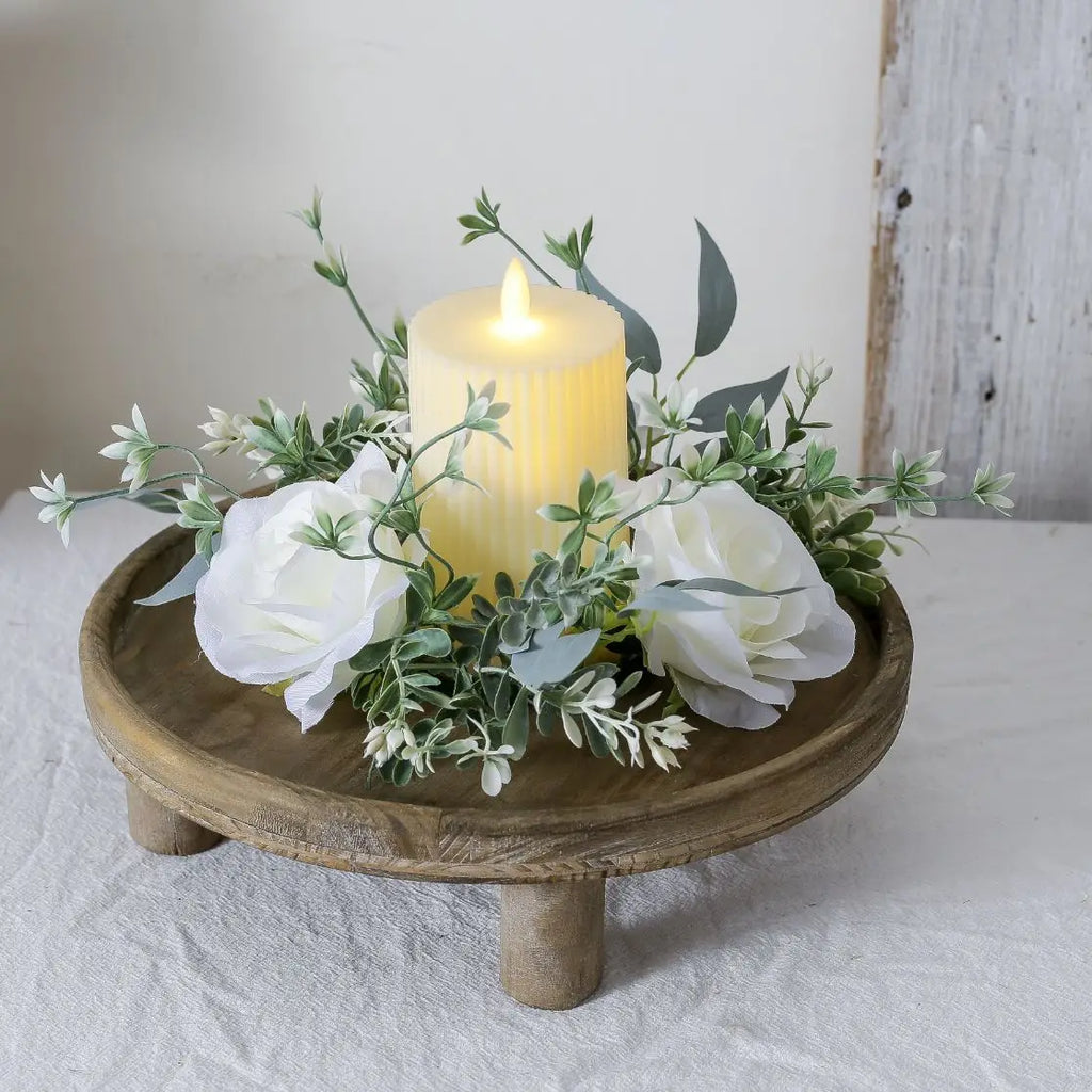 Artificial Rose Candle Ring Pillar Candles Greenery Flower Wreath