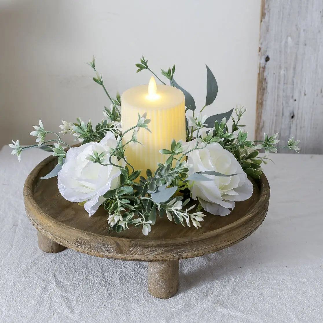 Artificial Rose Candle Ring Pillar Candles Greenery Flower Wreath