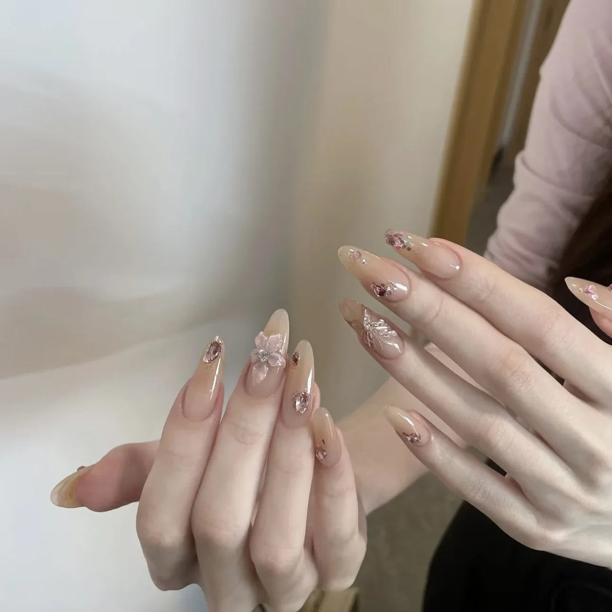 Blue Cat Eye Press On Nails – Glitter Diamond Almond 10pc