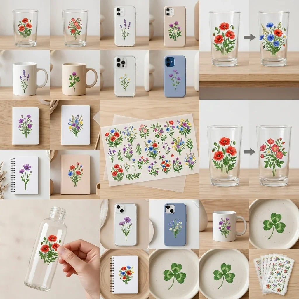 Watercolor Wildflower UV Transfer Stickers | Floral Rub-On Decals