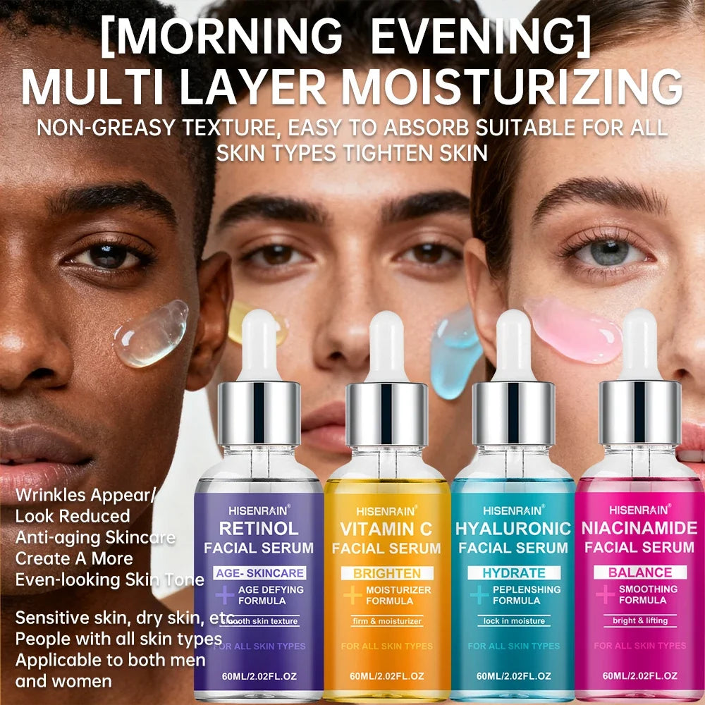 HISENRAIN 4-Piece Face Serum Set – Retinol, Vitamin C & HA